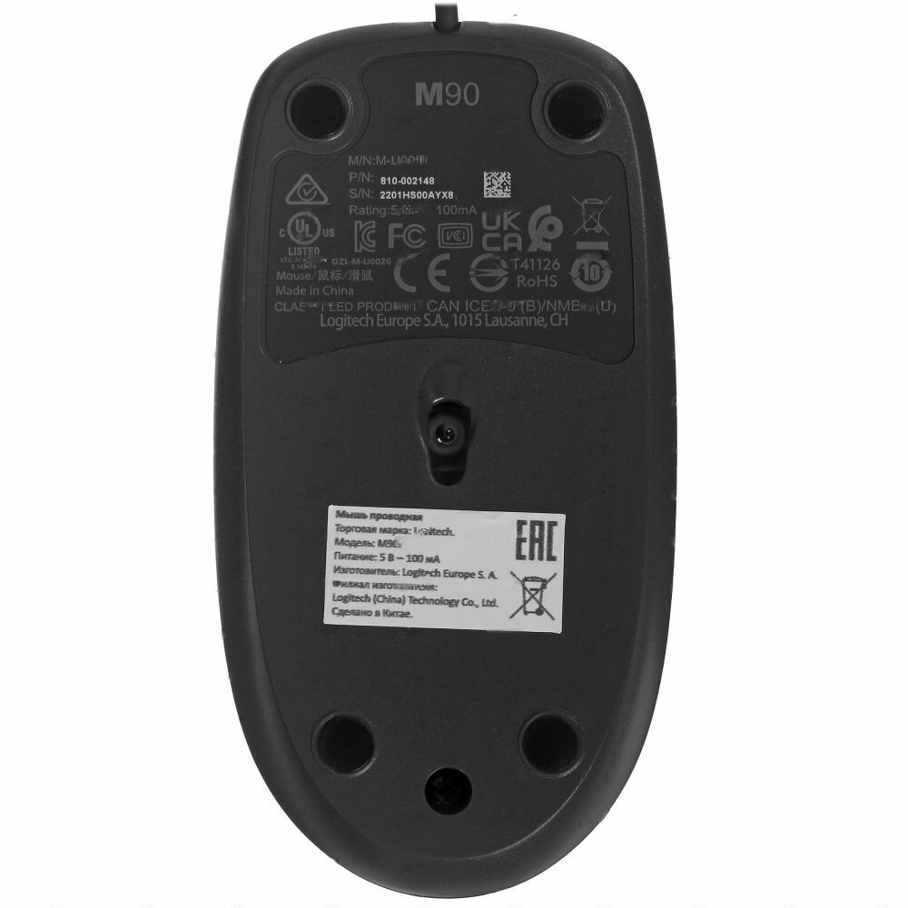 Мышь Logitech M90 Black (черная,оптическая, 1000dpi, USB, 1.8м) (арт. 910-001970, M/N: M-U0026) - фото №6