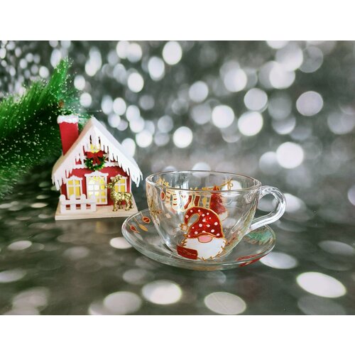 Кружка авторская, чашка с блюдцем с витражной росписью 