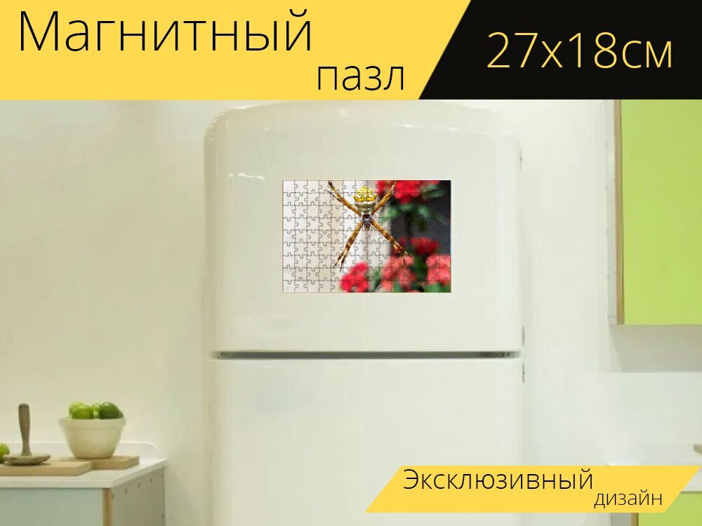 Магнитный пазл "Паук, паутина, сеть" на холодильник 27 x 18 см.