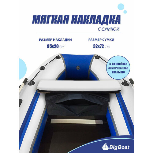 Мягкая накладка на сидение (банку) с сумкой для лодки ПВХ (1 шт), белый, 950х200х20