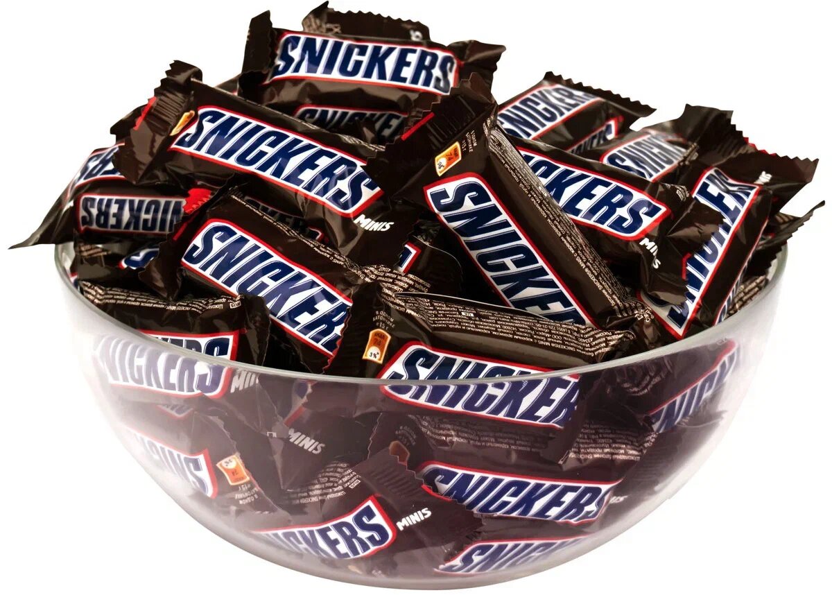 Конфеты Snickers Minis с карамелью, арахисом и нугой, 1 кг, картонная коробка