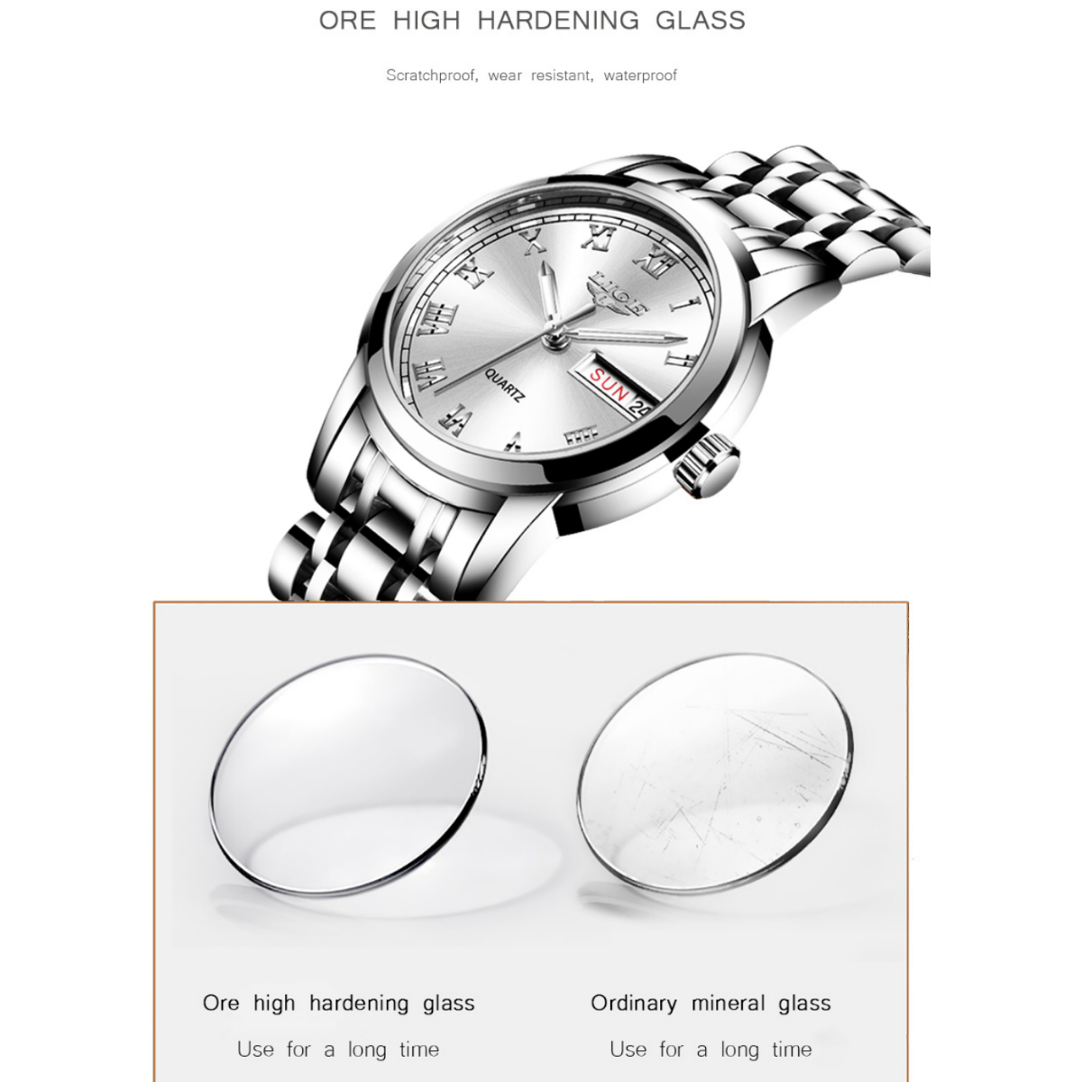 Наручные часы LIGE женские водонепроницаемые с браслетом из стали LIGE