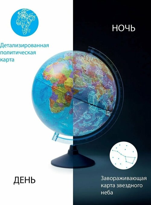 Глобус Globen день И ночь, с двойной картой - политической Земли и звездного неба, с подсветкой от сети