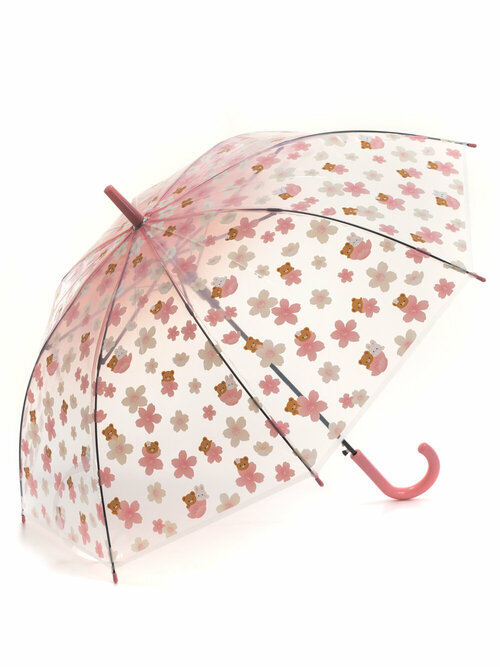 Зонт-трость Бим-Бом, полуавтомат, купол 90 см, 8 спиц, прозрачный, для женщин, розовый, бесцветный