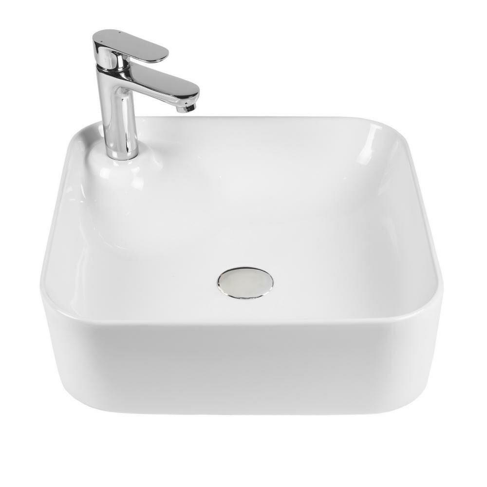 фото BOND S04-430 Раковина накладная квадратная 43*43*12см белая с отверстием под смеситель