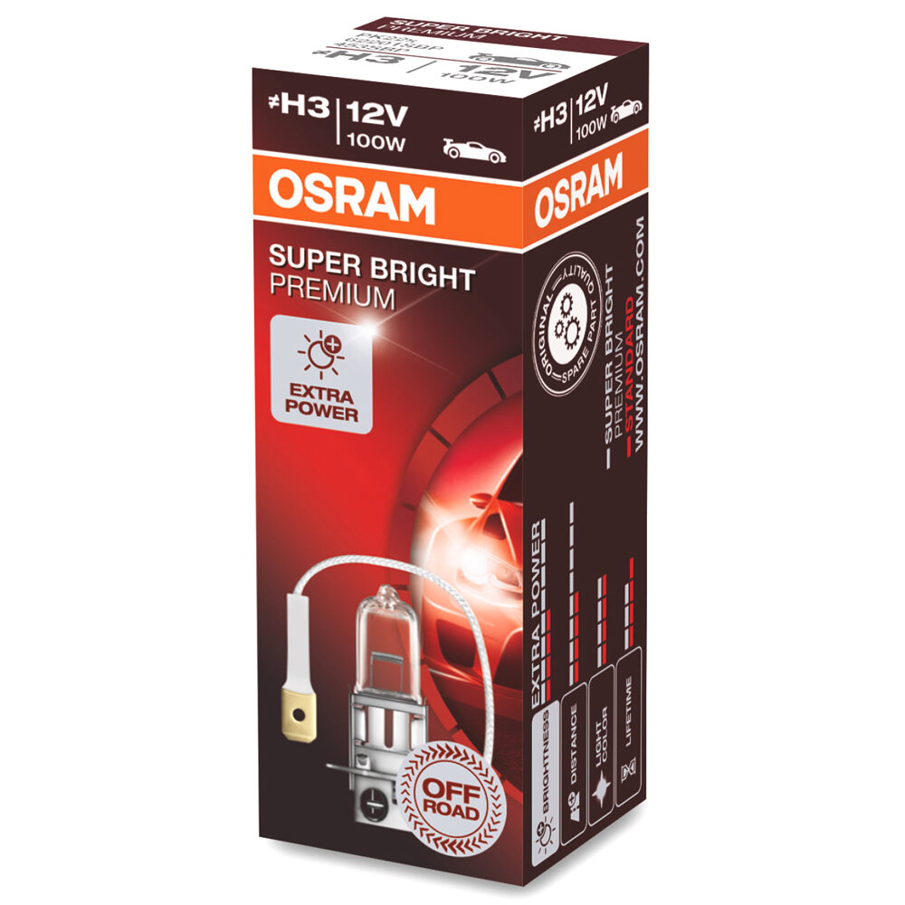 Лампа автомобильная галогенная OSRAM OFF-ROAD Super Bright Premium 62201SBP H3 100W PK22s 3200K 1 шт.