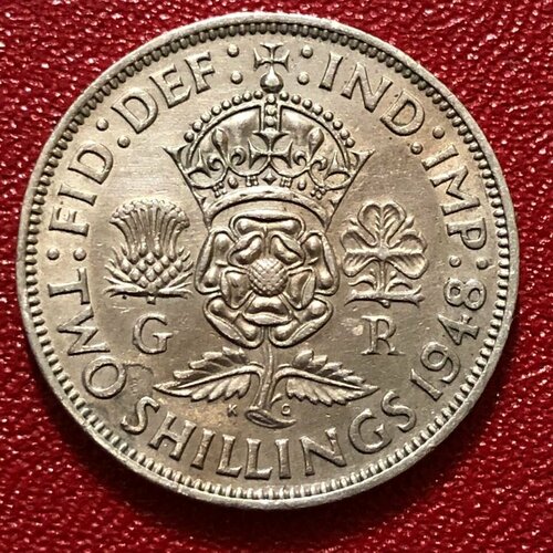 монета великобритания 1 2 кроны 1954 год король георг vi 6 2 Монета Великобритания 2 Шиллинга 1948 год Король Георг VI #1-12