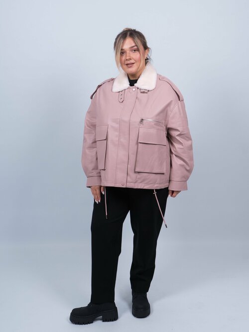 Кожаная куртка  BTN button, размер 52, розовый