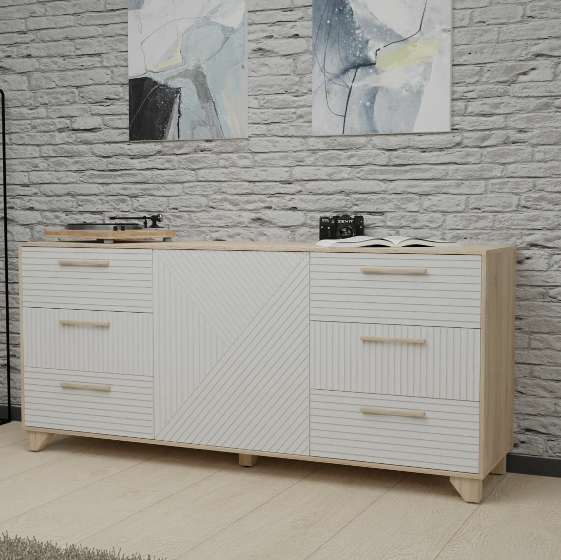 фото Комод Копенгаген ЛДСП Дуб Сонома / МДФ Белый мат