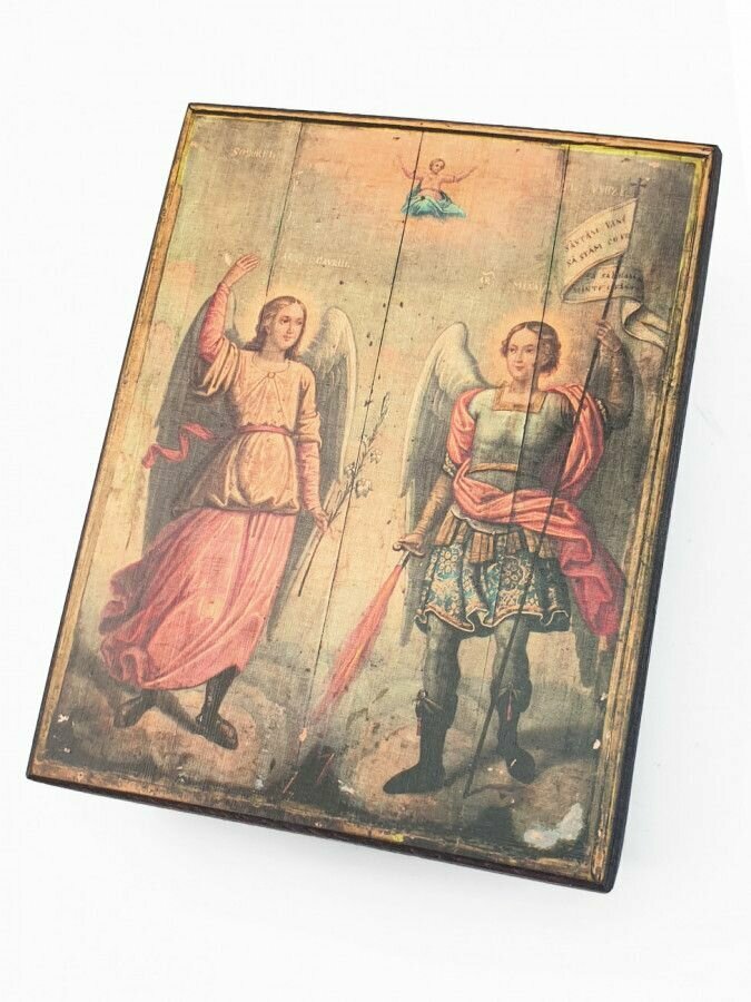 Икона Архангелы Михаил и Гавриил, под старину, 20х26 см