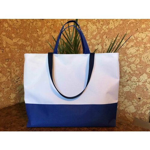 Сумка пляжная , синий, белый