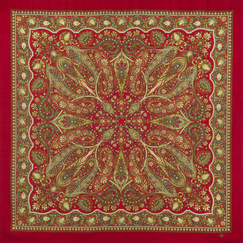 Платок Павловопосадская платочная мануфактура,146х146 см, красный, желтый