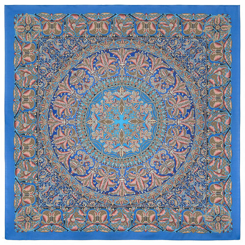 Платок Павловопосадская платочная мануфактура,80х80 см, коричневый, голубой платок пасьянс 796 13
