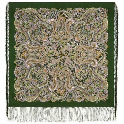 фото Платок павловопосадская платочная мануфактура, шерсть, с бахромой, 89х89 см, зеленый