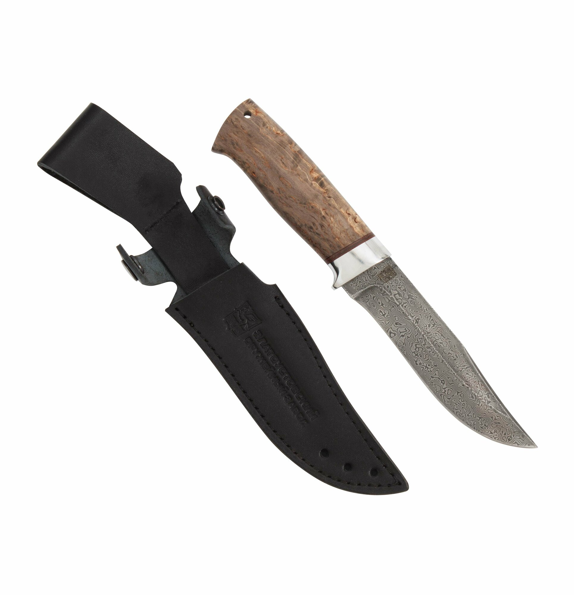 Нож "Таганай" (нержавеющая дамасская сталь дикий, карельская берёза стабилизированная-ал)
