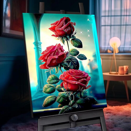 Картина по номерам с кристаллами из хрусталя Molly SHR0552 Бордовые розы 40х50 см