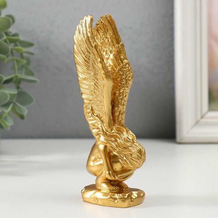 Сувенир полистоун "Ангел обнимает колени" золото 5х3,5х14 см (комплект из 3 шт)