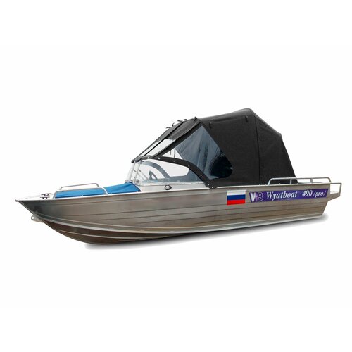 Wyatboat-490 Pro. Вятбот-490 Про. Тент ходовой с дугами с креплениями на штатное стекло
