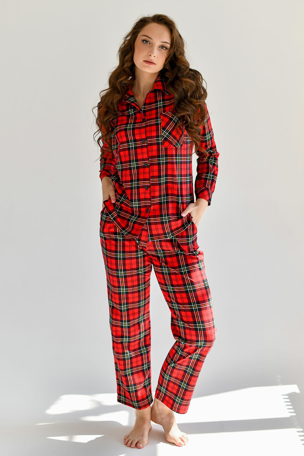 Женская пижама с брюками Комфорт Красный 48 Кулирка Оптима трикотаж - фотография № 1