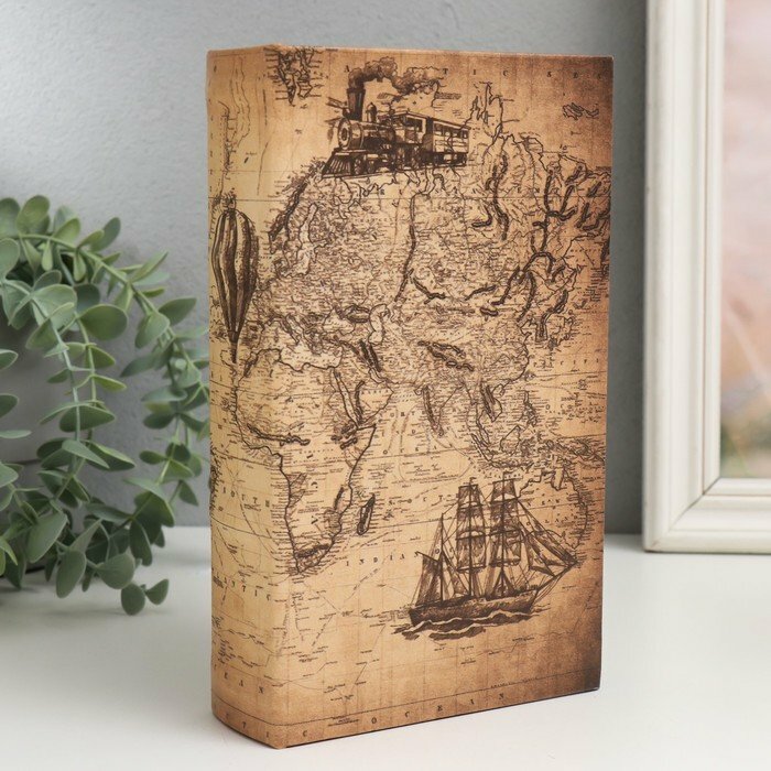 Сейф-книга дерево кожзам "Корабль в Индийском океане" 21х13х5 см (комплект из 2 шт)