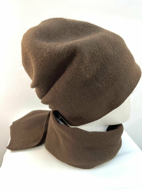 Комплект бини FORTI Комплект шапка + шарф женский зимний зимний, шерсть, размер OneSize, коричневый