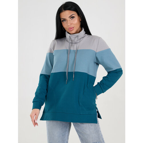 фото Толстовка моделька, размер 56, бежевый, бирюзовый