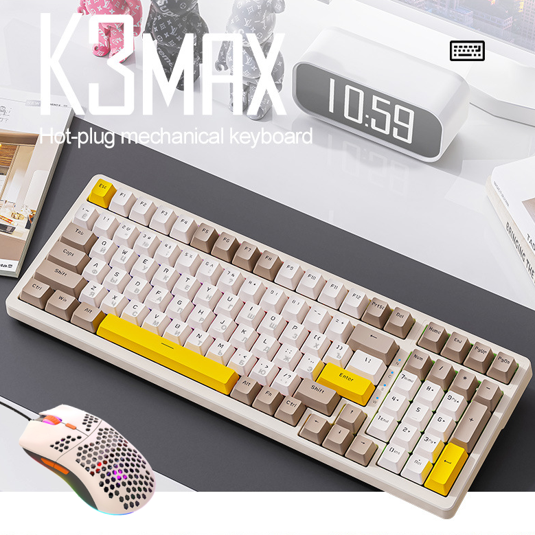 Комплект мышь клавиатура проводная механическая русская Wolf К3 Max+Hot-Swap мышка M1 с подсветкой набор для компьютера ноутбука mouse/keyboard