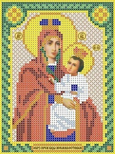 Схема для вышивания бисером (без бисера), икона "Образ Пресвятой Богородицы Всемилостивая" 12х16 см