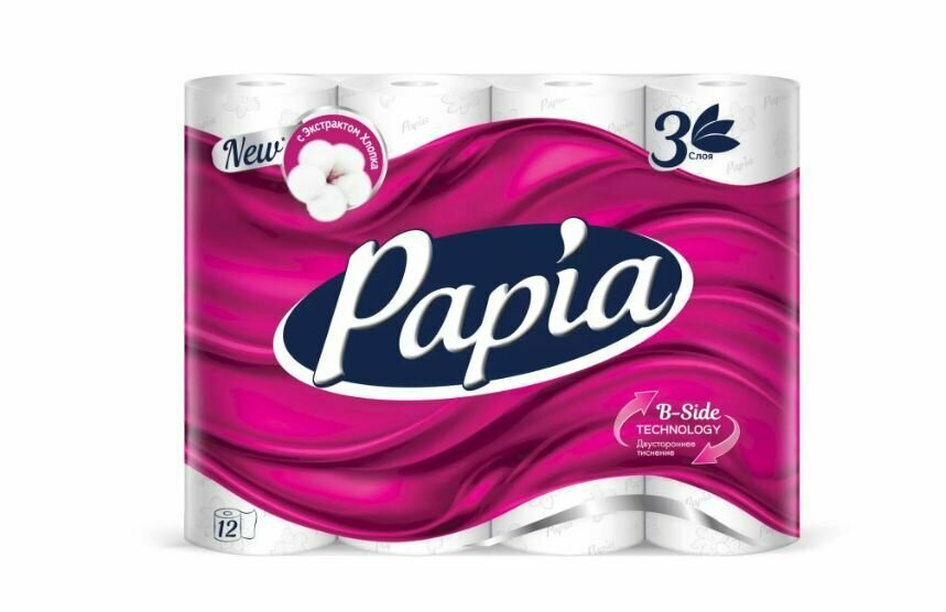 Papia Туалетная бумага, 3 слоя, 12 шт