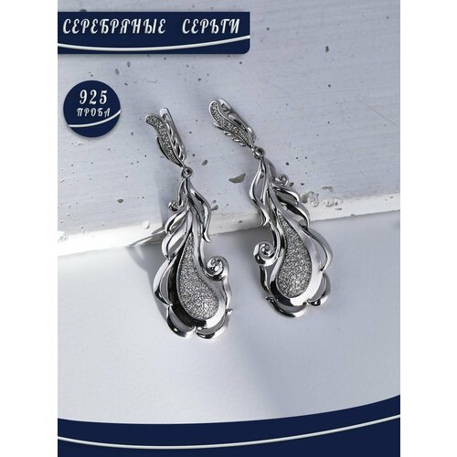 Серьги БРЮС, серебро, 925 проба, фианит