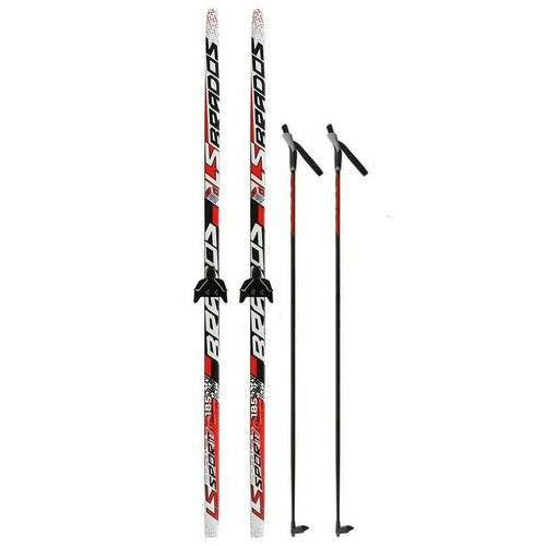 Лыжный комплект STC с креплениями 75 мм с палками Step BRADOS LS RED, 185/145