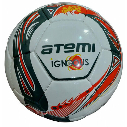 Мяч ATEMI футбольный IGNEOUS, PU/PVC 1.3mm, бел/серый/оранж, р.5 , р/ш, 32 п , окруж 68-70