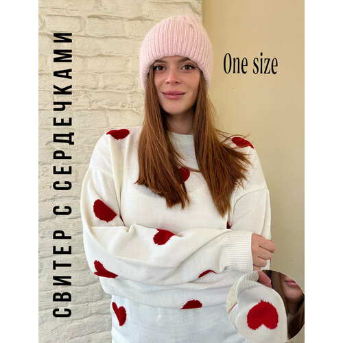 фото Свитер, размер oversize, красный, белый inve