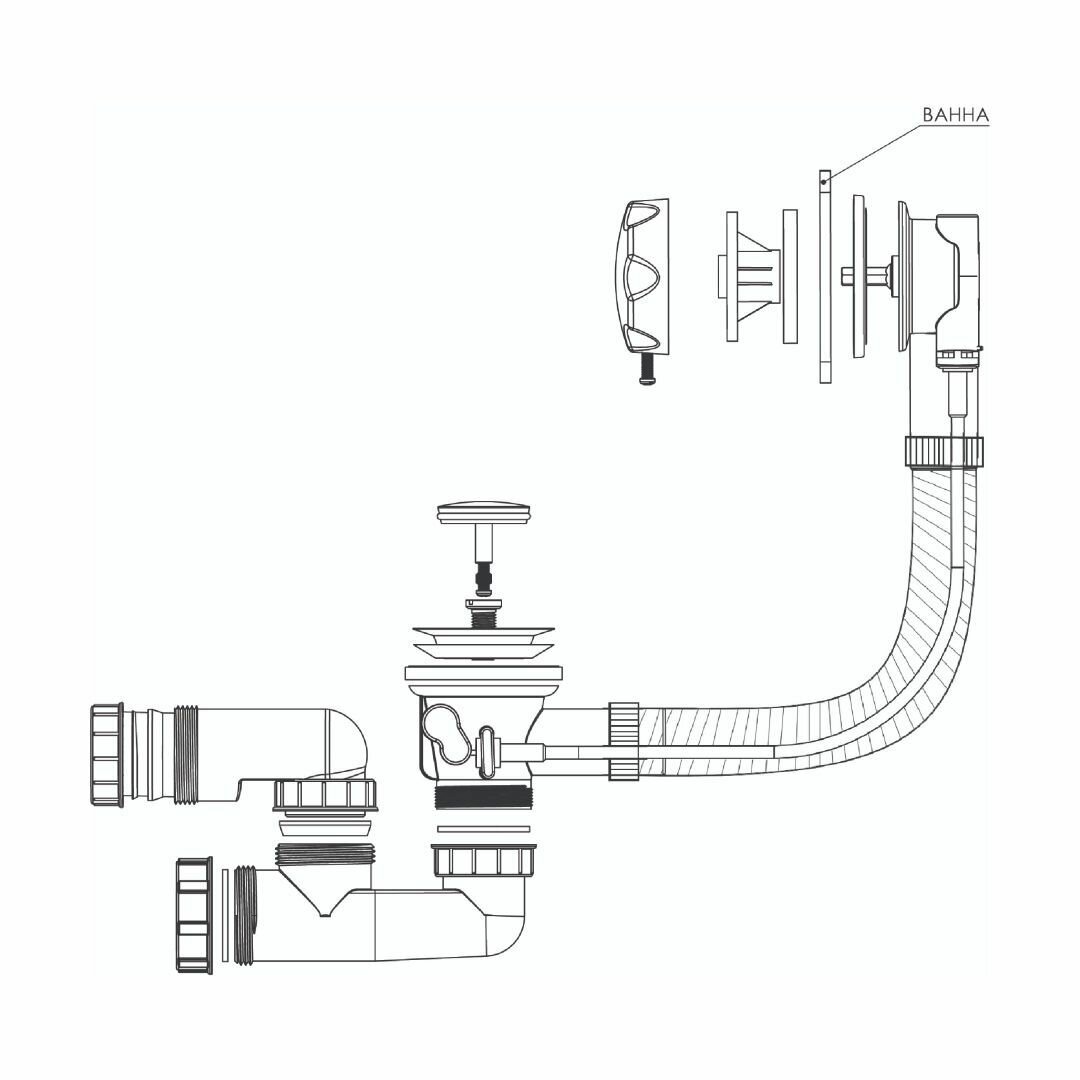 Сифон для ванны слив-перелив полуавтомат BETTOSERB с ABS накладкой - фотография № 3