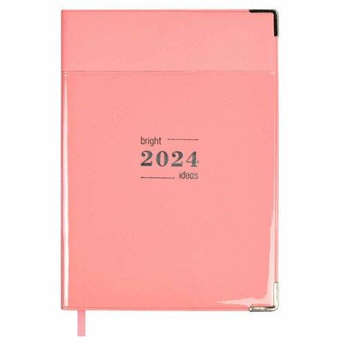 Ежедневник датированный 2024 , формат А6+ розово-персиковый ПВХ