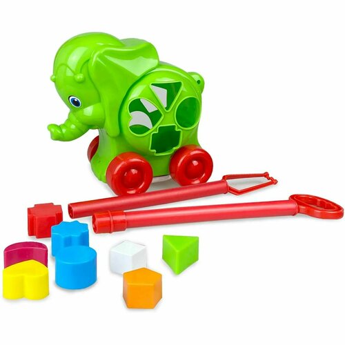 Каталка-сортер Green Plast Слоник с ручкой СлР001 каталка детская с ручкой слоник цвет в ассортименте a0356