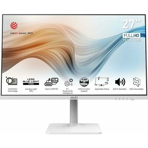 Монитор MSI 27 Modern MD272PW белый IPS LED 169 HDMI MM матовая HAS Piv 250cd 178гр178гр 1920x1080 75Hz DP FHD USB 42кг 2773000₽