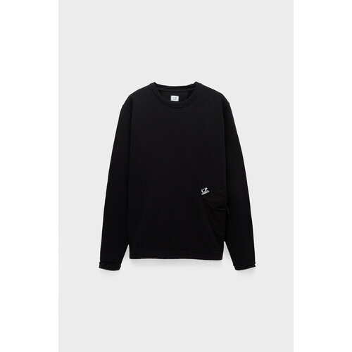 фото Толстовка c.p. company diagonal fleece mixed pocket sweatshirt, силуэт прямой, средней длины, размер 50, черный