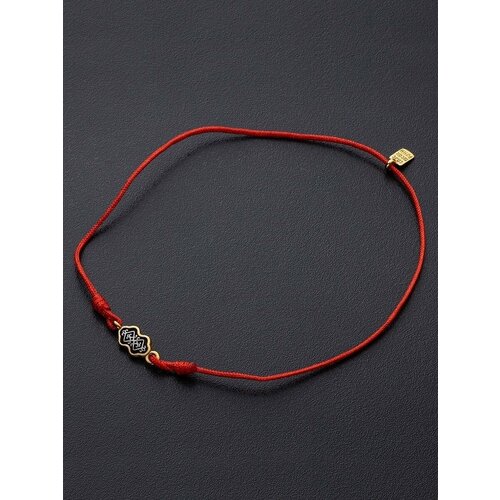 Браслет-нить Angelskaya925 Тонкий браслет красная нить на руку, серебро, 925 проба, чернение, золочение, длина 24 см.