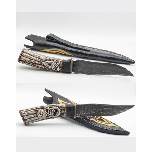 фото Нож авторский рог оленя дамаск ламинат череп iron shop moscow