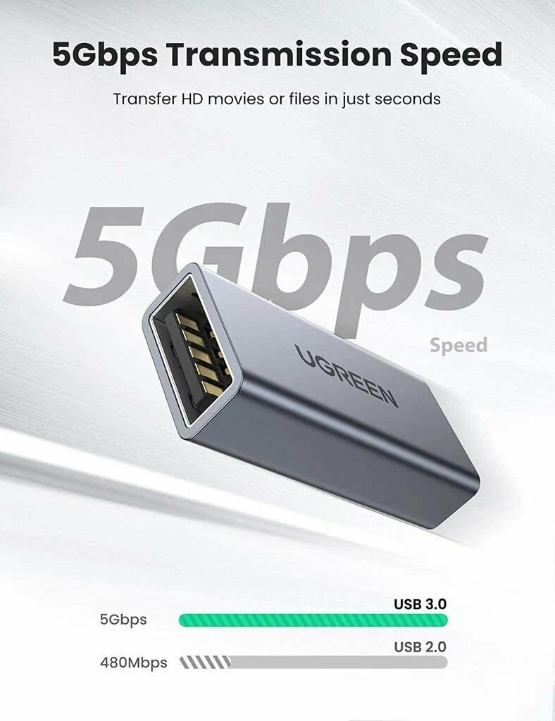 Проходной адаптер/соединитель USB Type-A USB 3.0 UGREEN US381 (20119)