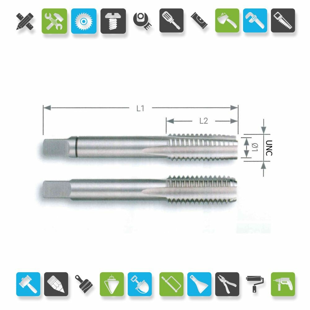 Метчик дюймовый UNC 1/2"х13 нитей/дюйм осн. (комплект - 2 шт / сквозной+глухой) 2B 115CrV3 PN8/3015 Bucovice(CzTool) 115120-2