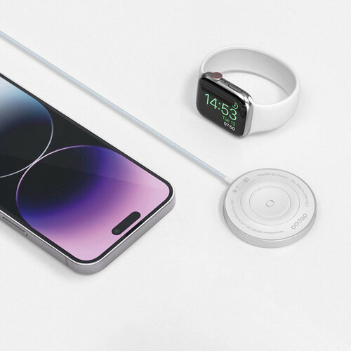 Беспроводная зарядка для телефона QI Fast Charge 18W 2в1, белый, Deppa 24021-OZ/ Без заводской упаковки
