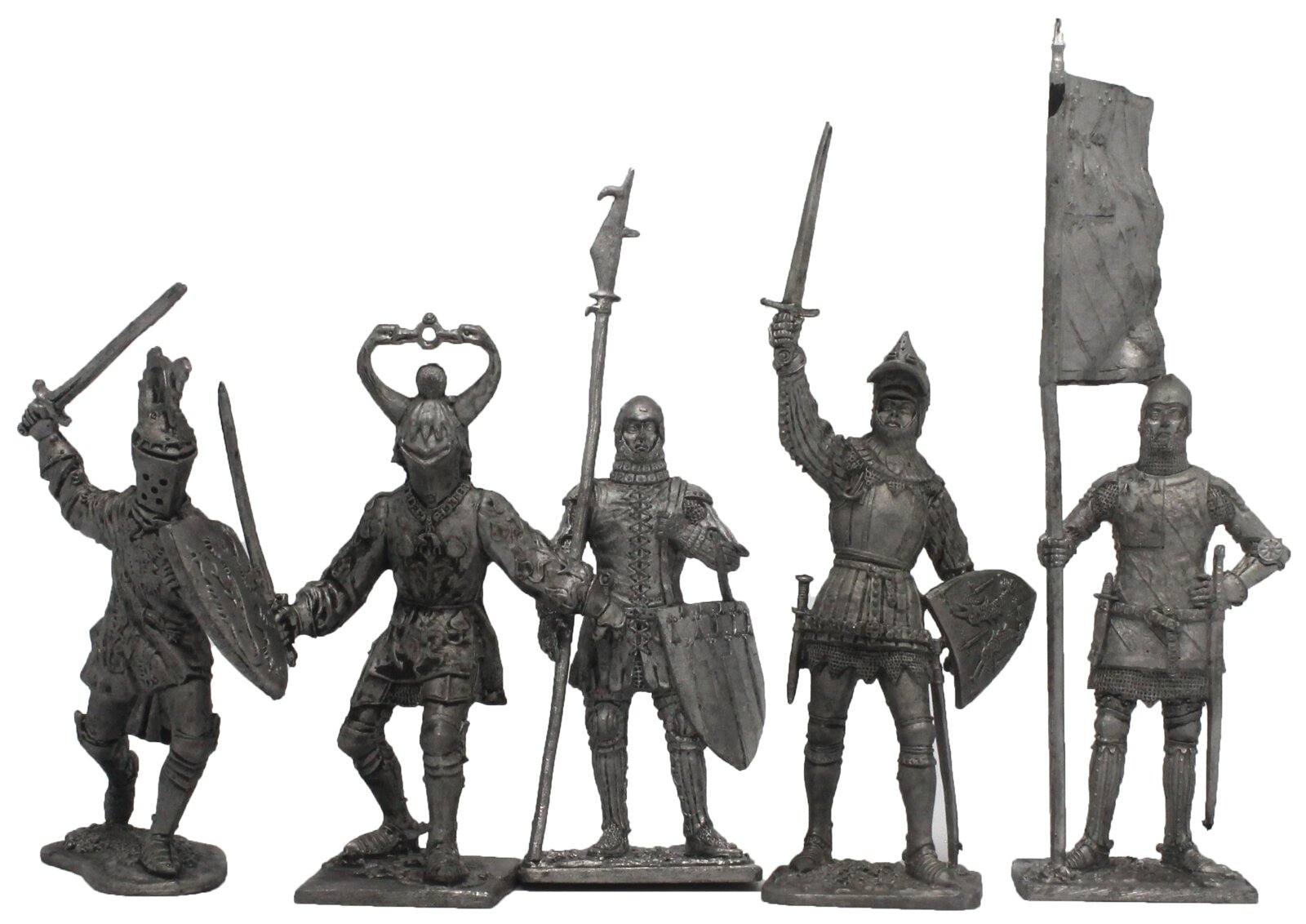 "Французские средневековые рыцари и воины" №1ЕК (5 н/к) набор оловянных солдатиков некрашеных в картонной коробке