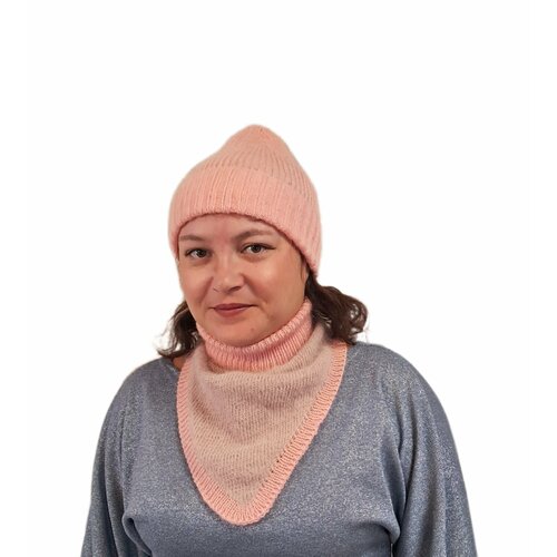 Шапка  Женский набор шапка + снуд-уголок, размер 52/60, розовый