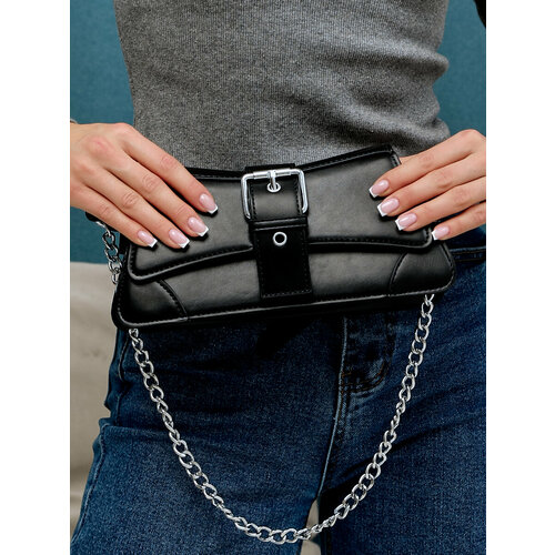 фото Сумка багет , фактура гладкая, черный friendly biz