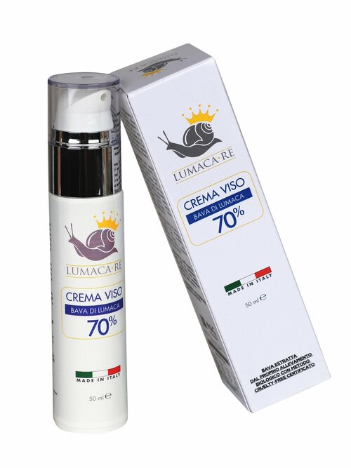 Увлажняющий крем для лица с 70% содержанием муцина улитки, 50 ml, Crema Viso, Lumaca-re, Италия.