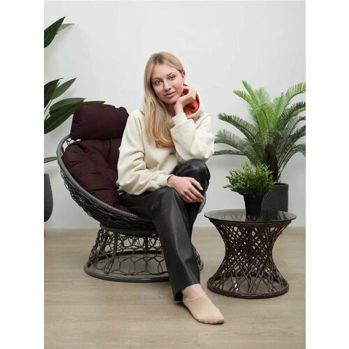 Кресло папасан мини с ротангом серое, коричневая коричневый, серый, коричневый