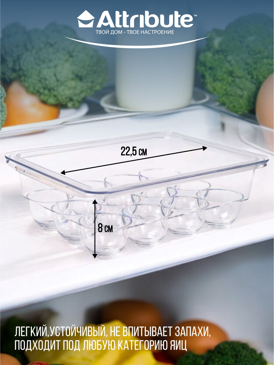 Контейнер для хранения яиц Attribute COMFY FRIDGE, 12 секций, прозрачный — фото 1