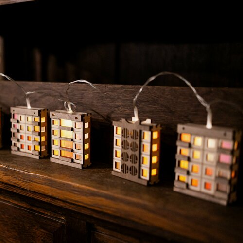 Изображение товара Гирлянда из дерева Elmarto Панельные дома, 1.5 м, 10 шт, светодиодная